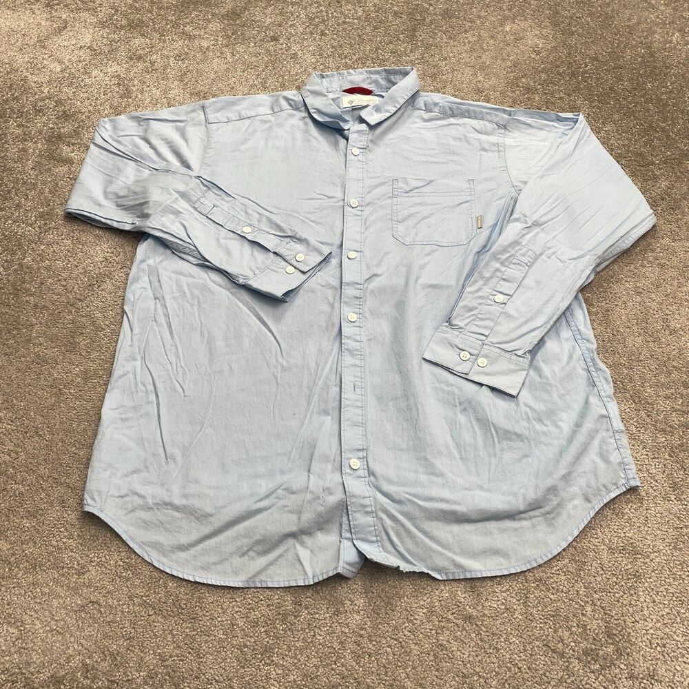 Columbia Button Down Shirt Mens XL Light Blue Long Sleeve 100% Cotton Casual Top